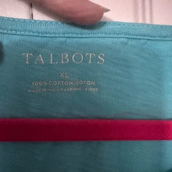 Talbots Turquoise and Fuchsia Cotton Top - XL - Picture 2 of 4